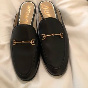 New Sam Edelman Linnie Black Leather Loafer Mules Slides Size 7
